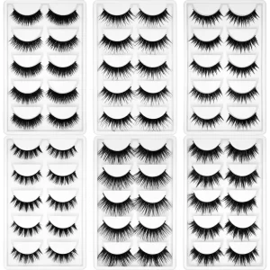 Kimcci 5Pairs False Natural 3D Mink Eyelash Makeup Eyelashes Criss-cross Strands Cruelty Free High Volume Fake Lashes Long Cilia