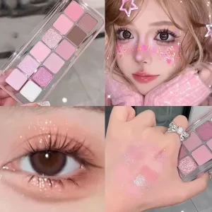 12 Colors Pink Eye Shadow Pallete Clear Glitter Pearl 아이 섀도우 Girl Beginner Makeup Nude Eyeshadow Low Saturation Korean Cosmetics