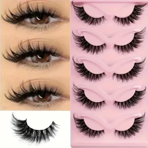 5 Pairs Cat Eye False Eyelashes - Hypoallergenic, Natural Long Manga Lashes With Winged Ends For Extended Eye Look