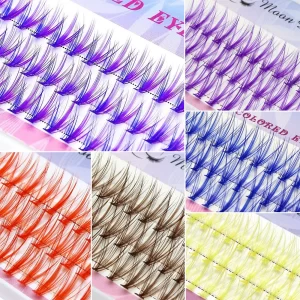 Blue Purple Mix Colored Lashes Cluster Eyelash Extension Natural Long 20D Volume Effect Faux Bunche Individual Makeup Cilias