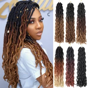 Goddess Faux Locs Crochet hair 18" Wavy Gypsy Locs Ombre Soft Locs Crochet Hair African Roots Synthetic Braiding Hair Extensions